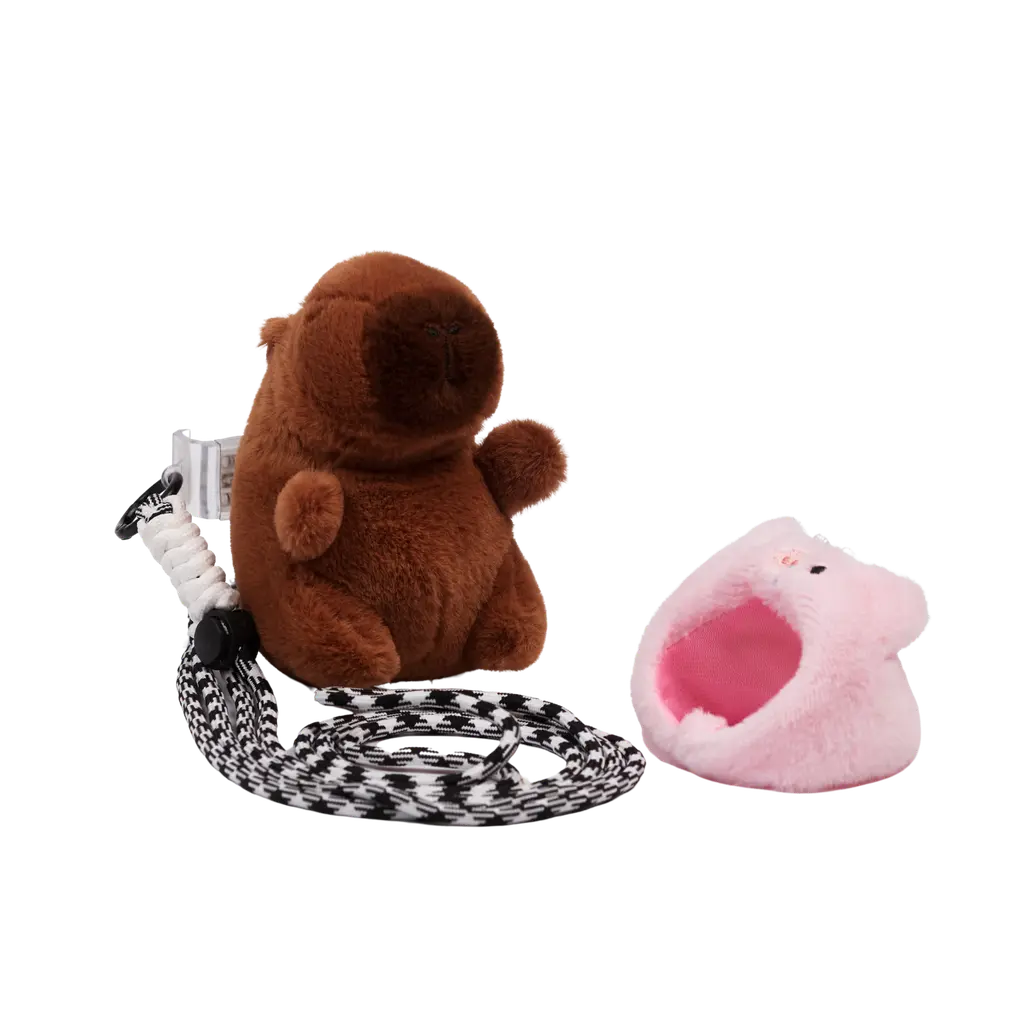 Nylon-Handykette mit Capybara-Design und Plüschanhänger (Rosa/Gelb/Rot)