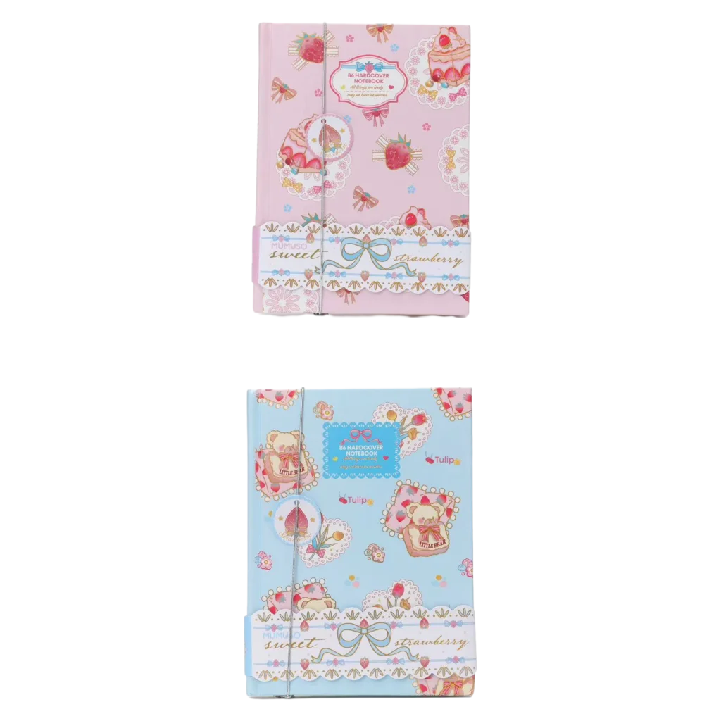 Hardcover Notizbuch B6 mit Erdbeer-Print (Rosa/Blau)