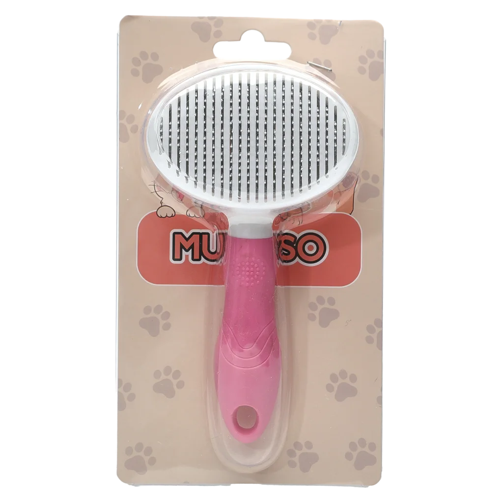 Haustierbürste aus Edelstahl mit Ein-Knopf-Bedienung für Hunde und Katzen (Rosa)