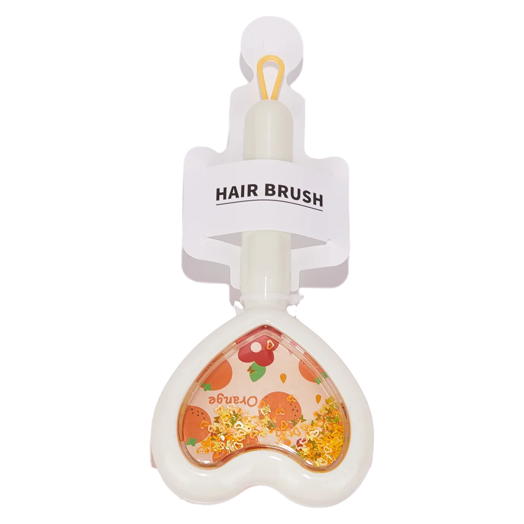 Herzförmige Haarbürste mit beweglichem Glitter (Orange/Gelb)