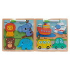4-in-1 Holzpuzzle mit Tier- und Fahrzeug-Design für Kinder ab 3 Jahren (Mehrfarbig)