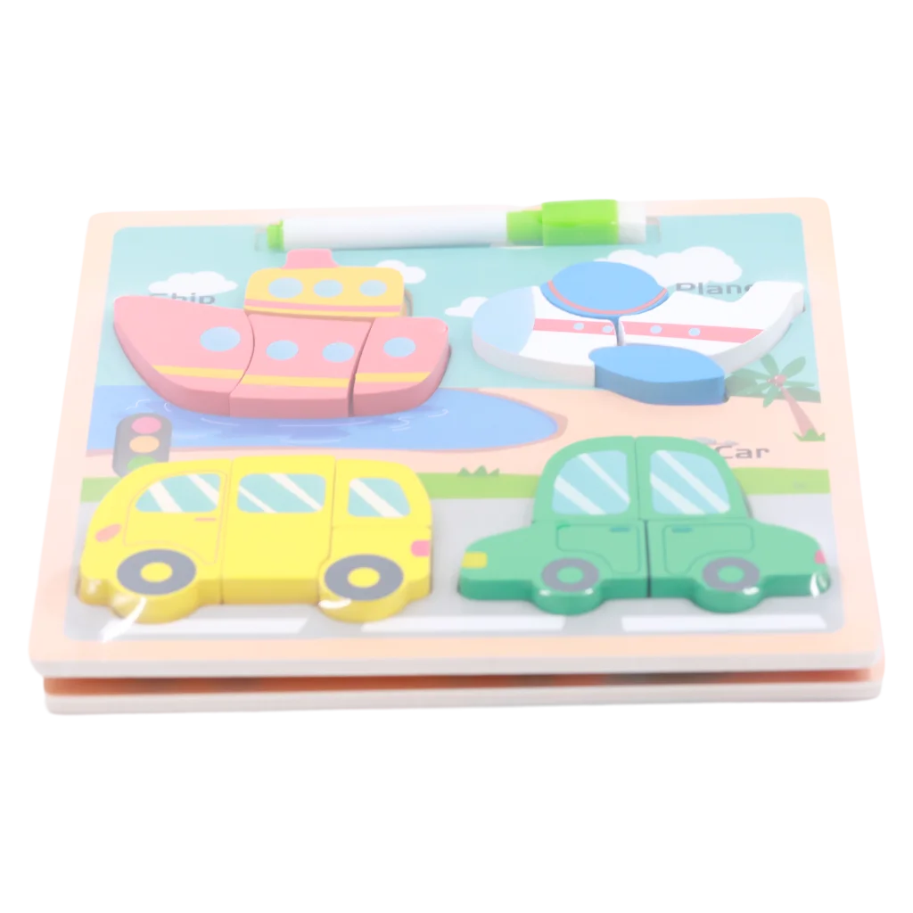 4-in-1 Holzpuzzle mit Tier- und Fahrzeug-Design für Kinder ab 3 Jahren (Mehrfarbig)