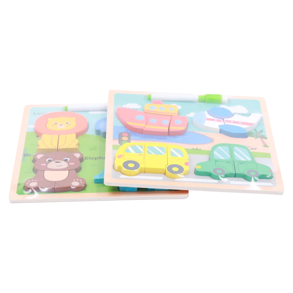 4-in-1 Holzpuzzle mit Tier- und Fahrzeug-Design für Kinder ab 3 Jahren (Mehrfarbig)