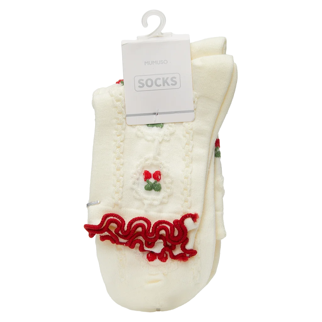 Jacquard Crew Socken für Damen mit Kirsch-Design (Weiß)