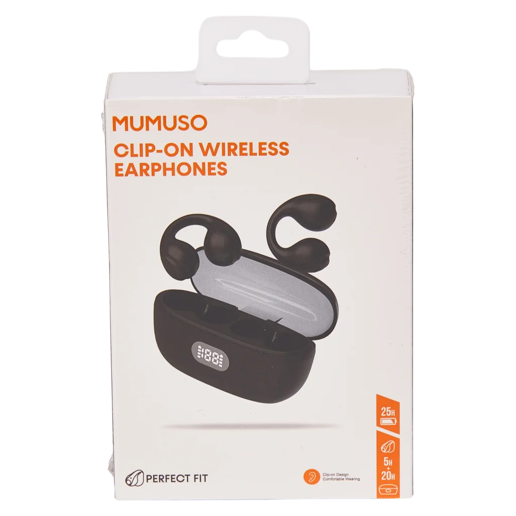 Kabellose In-Ear Clip-On Bluetooth Kopfhörer im Ladecase (Schwarz)