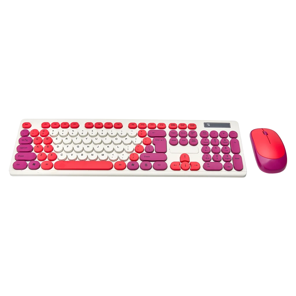 Kabellose Tastatur und Maus aus HIPS-Kunststoff, ergonomisch (Rot/Violett/Weiß)