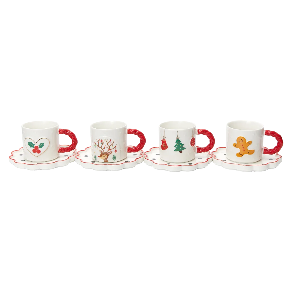 Keramiktasse mit Spiralhenkel und Weihnachts-Design, 250 ml (Rot/Weiß)
