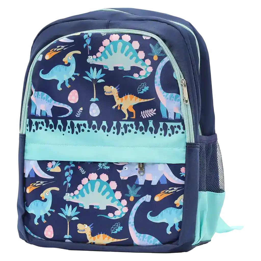Kinder-Rucksack aus Köper-Verbundstoff mit Dinosaurier-Design (Blau/Hellblau)