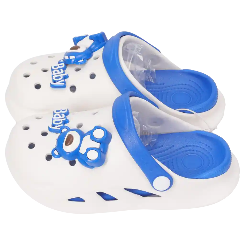 Kinder Clogs aus EVA mit Bärchen-Design, Größe 31-32 (Weiß/Blau)