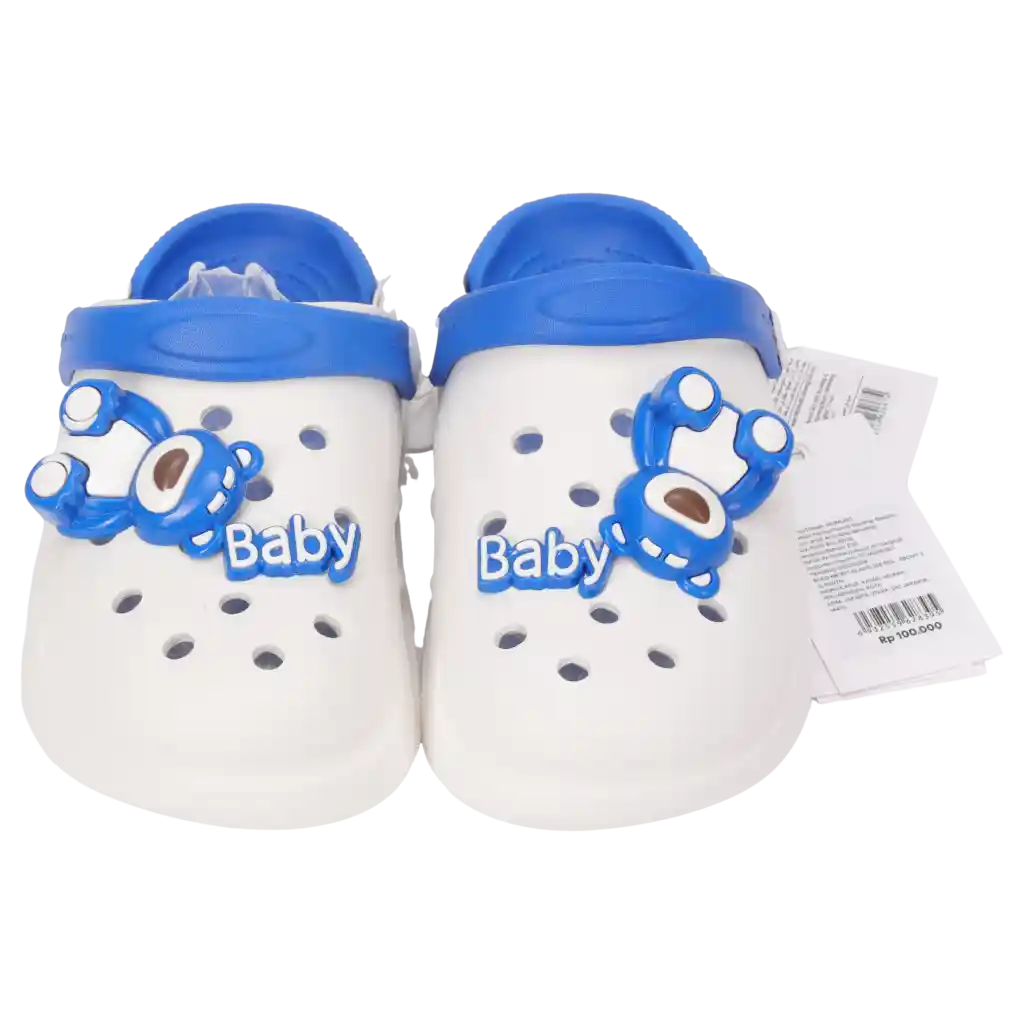 Kinder Gartenclogs aus EVA mit Bär-Design (Weiß/Blau), Größe 35-36