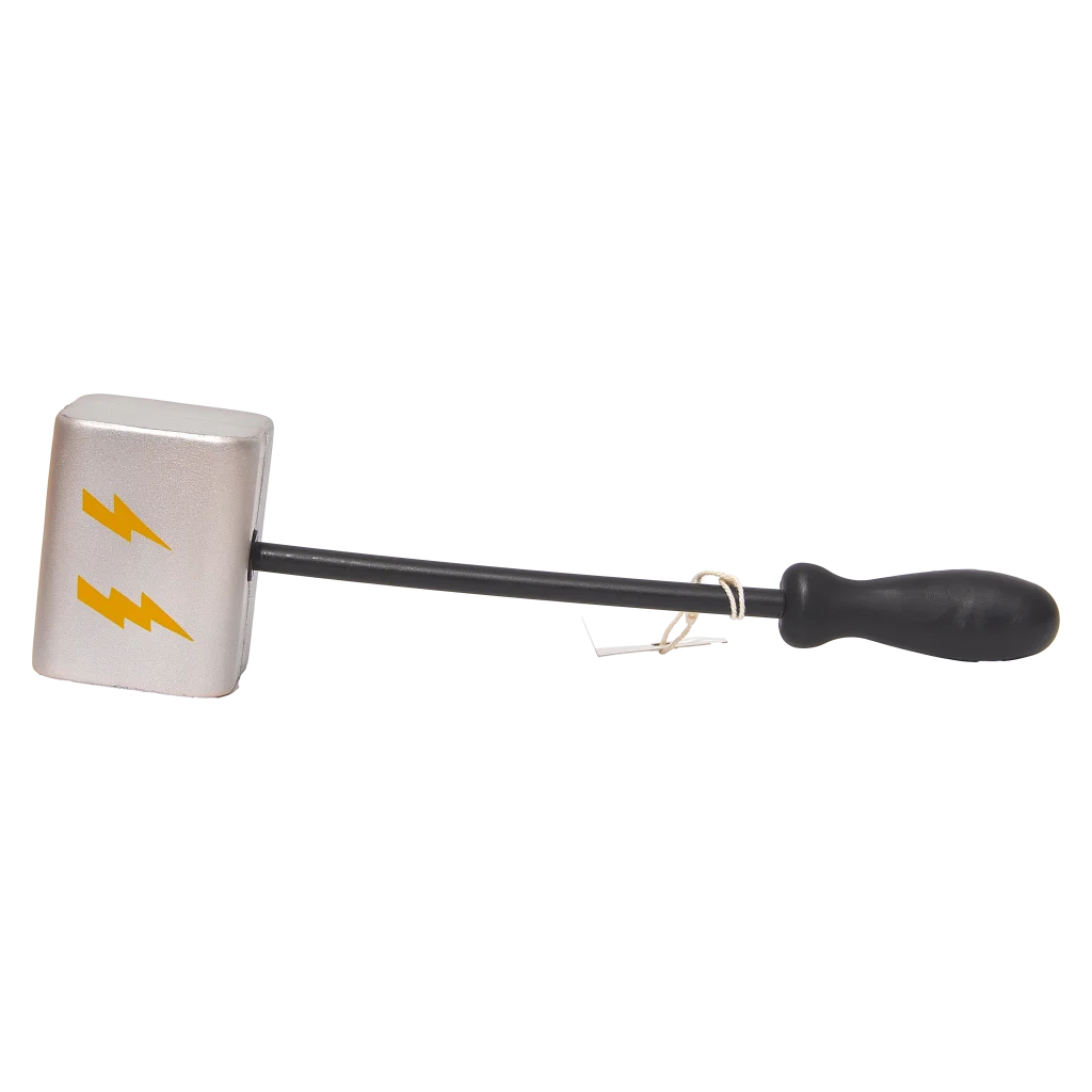 Kinder Massagehammer als Plüschtier mit Hammer-Design und Blitz-Print (Silber)