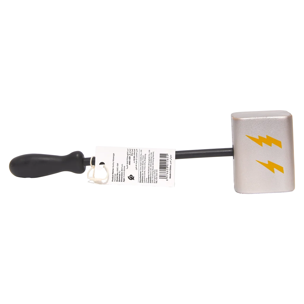 Kinder Massagehammer als Plüschtier mit Hammer-Design und Blitz-Print (Silber)