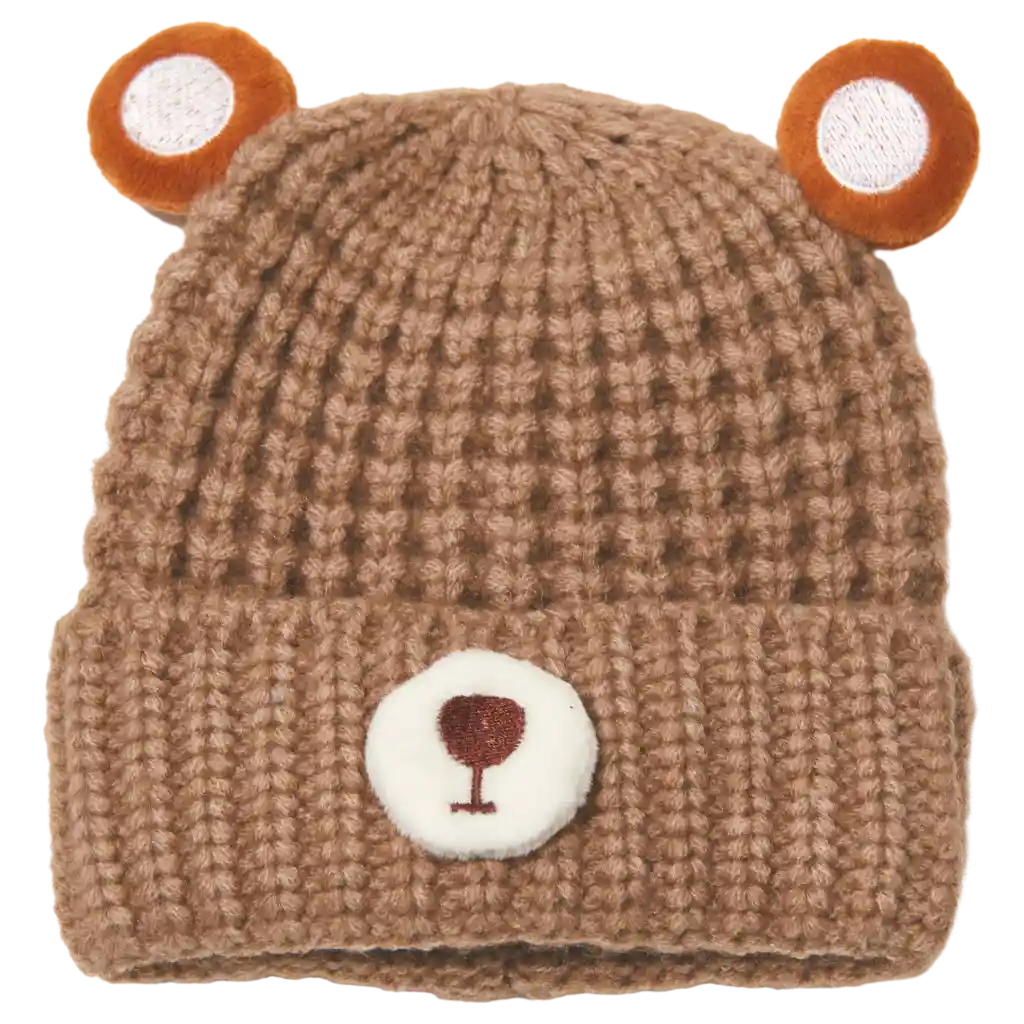 Gestrickte Kinder Wintermütze mit Bären-Design (Khaki)