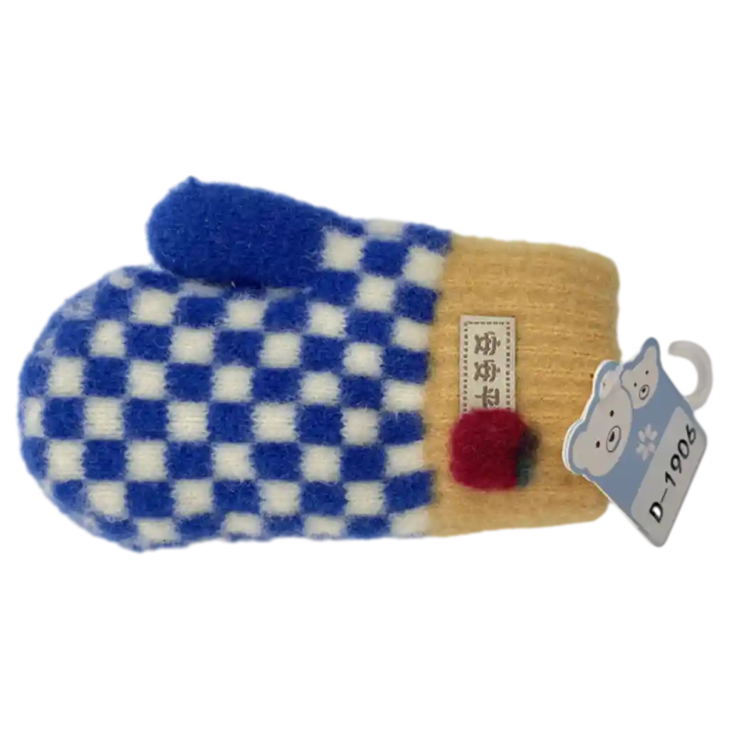 Kinderhandschuh mit Karomuster-Design (Blau/Creme/Gelb)