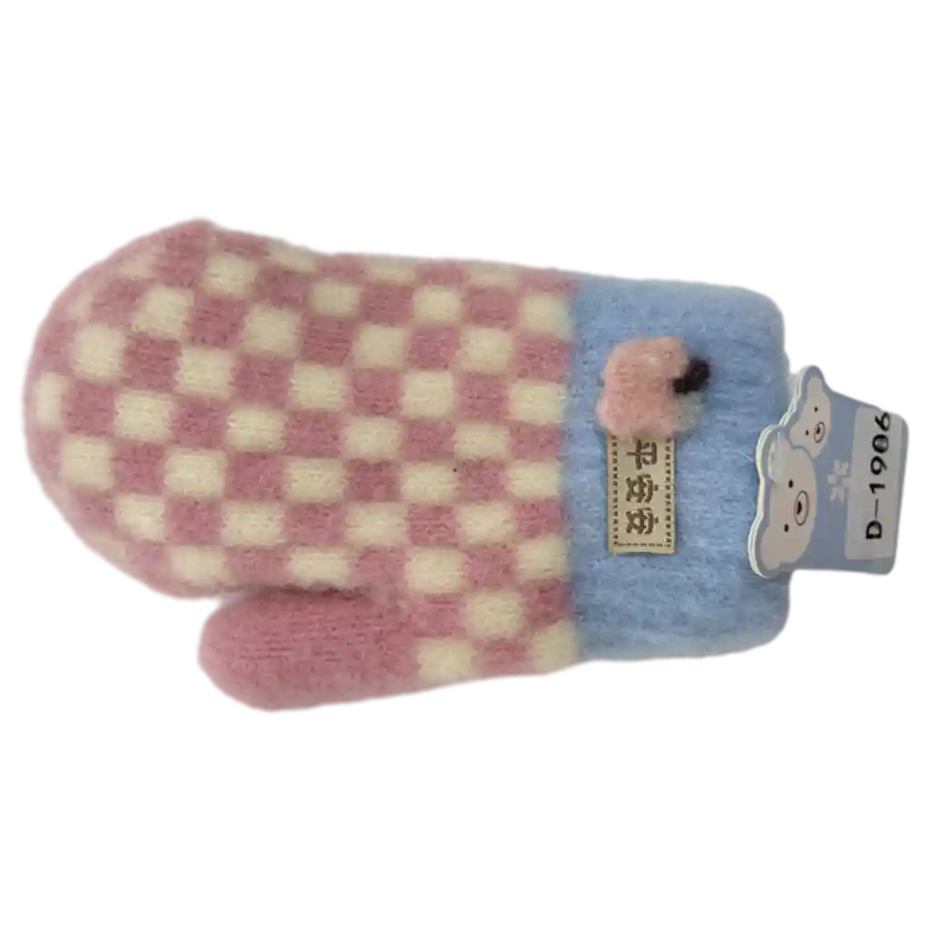 Kinder Strickhandschuhe mit Karodesign (Rosa/Creme/Hellblau)