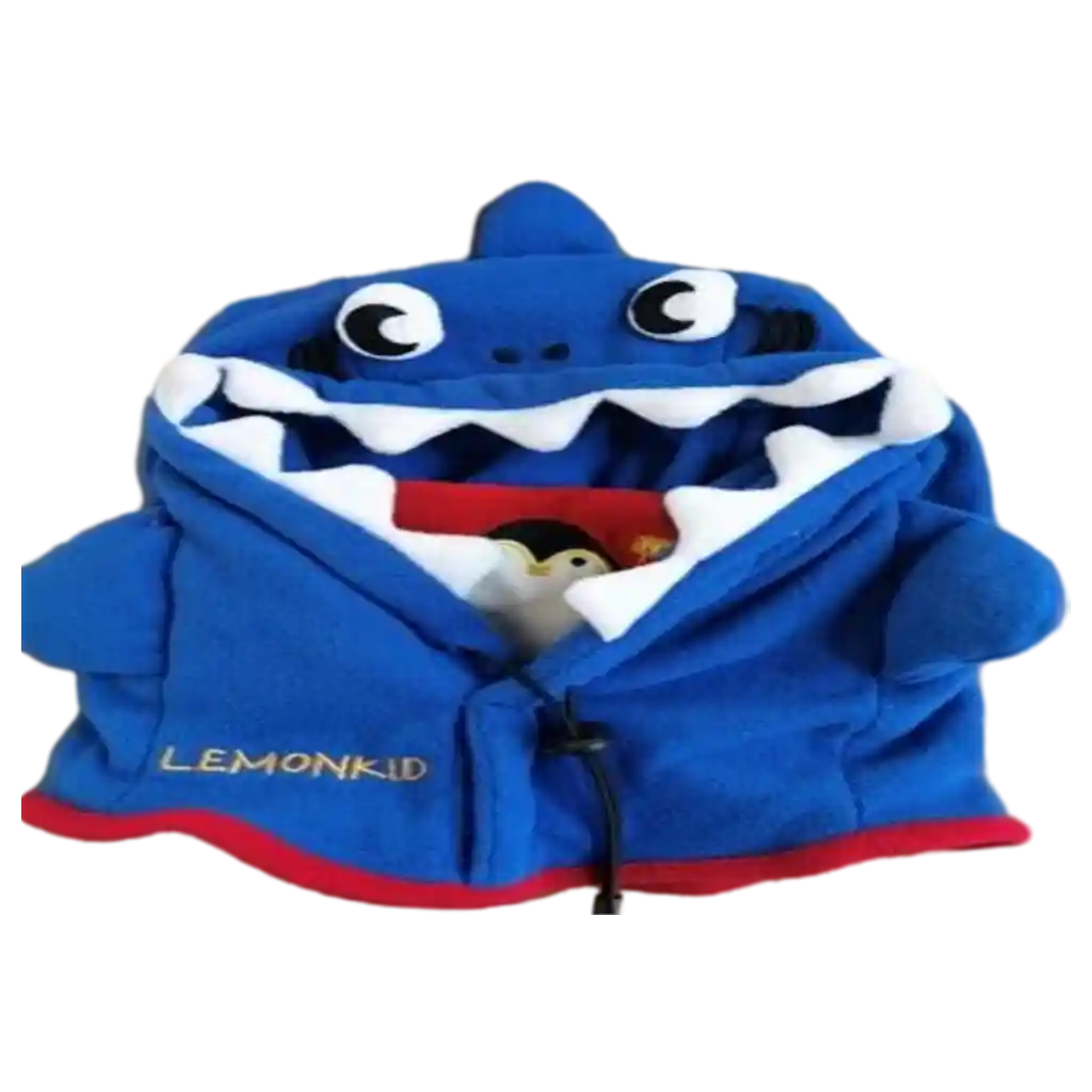 Kinder Wintermütze mit Schal und Maskenfunktion, Hai-Design (Blau)