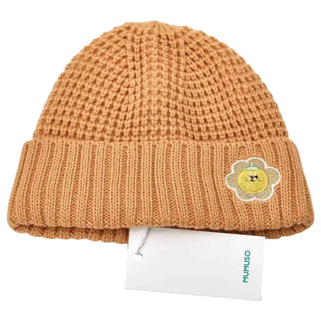 Strickmütze für Kinder mit Blumen-Design (Khaki)