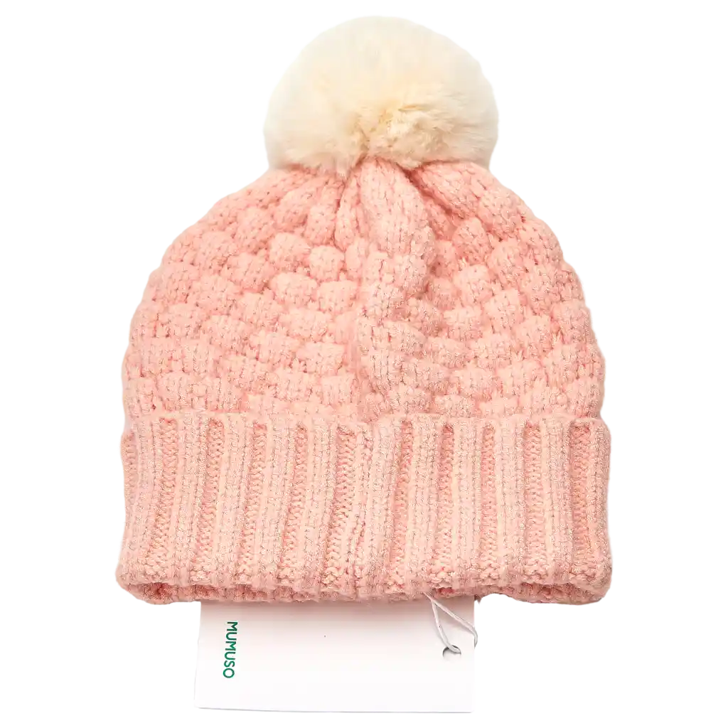 Gestrickte Kinder Wintermütze mit Bommel (Rosa)