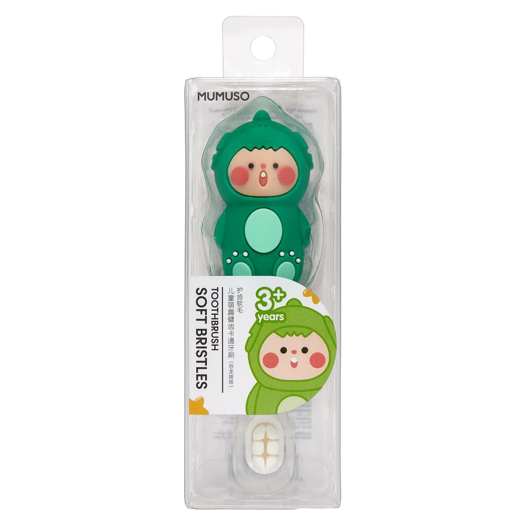 Kinderzahnbürste mit Dinosaurier-Design für Kinder ab 3 Jahren (Grün/Rosa)