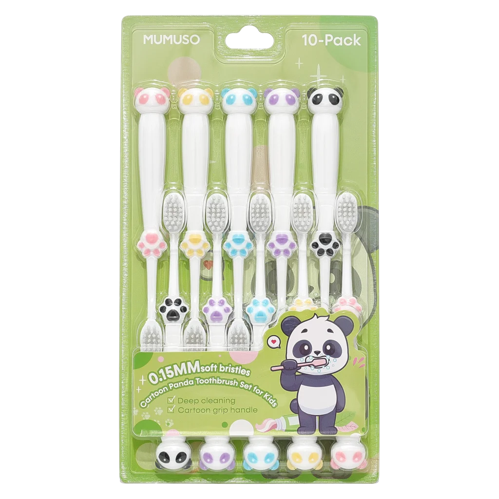 10er-Pack Kinderzahnbürsten mit Panda-Design und weichen Borsten (Rosa/Blau/Gelb/Lila)