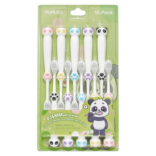 10er-Pack Kinderzahnbürsten mit Panda-Design und weichen Borsten (Rosa/Blau/Gelb/Lila)