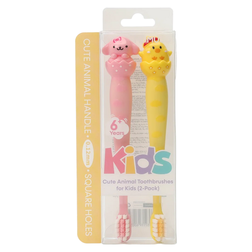 2er-Set Kinderzahnbürsten mit Tier-Design (Rosa/Gelb)