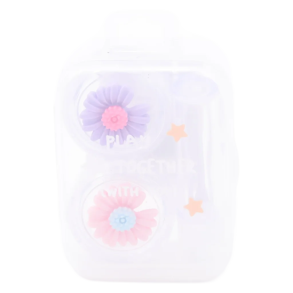 Tragbarer Kontaktlinsenbehälter mit Blumen-Design (Lila/Rosa)