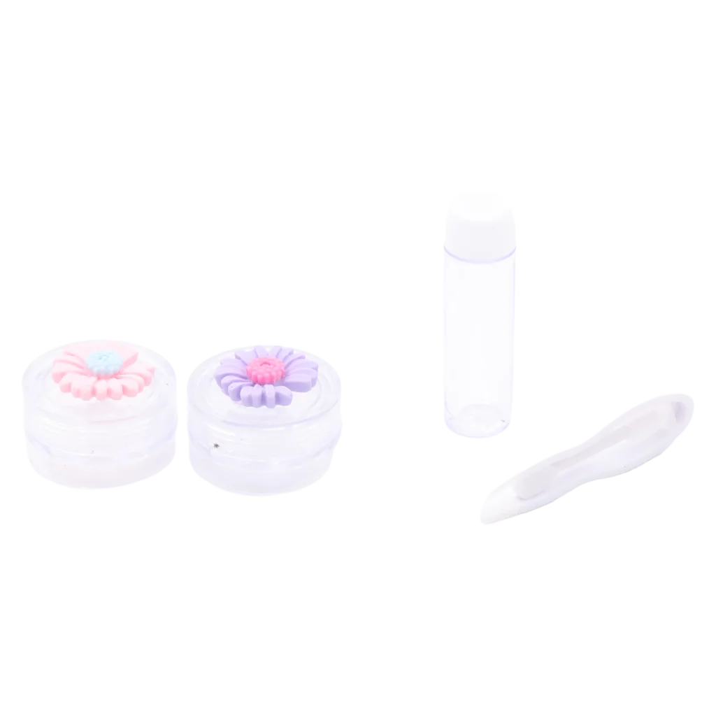 Tragbarer Kontaktlinsenbehälter mit Blumen-Design (Lila/Rosa)