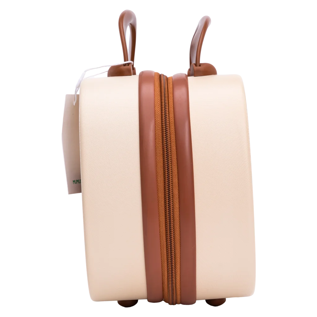 Kosmetikkoffer 14 Zoll mit Familien-Design, Hartschale (Beige/Braun)