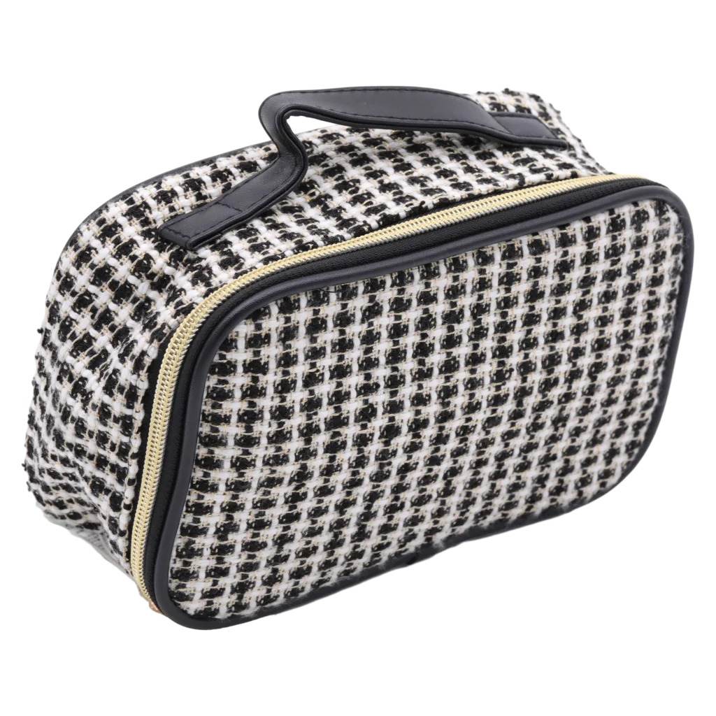 Kosmetiktasche aus Jacquard-Gewebe mit Hahnentritt-Design (Schwarz/Weiß)