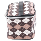 Kosmetiktasche aus Kunstleder mit kariertem Design (Camel/Braun/Weiß)