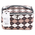 Kosmetiktasche aus Kunstleder mit kariertem Design (Camel/Braun/Weiß)