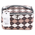 Kosmetiktasche aus Kunstleder mit kariertem Design (Camel/Braun/Weiß)