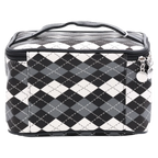 Kosmetiktasche aus Kunstleder mit Karodesign (Schwarz/Weiß)