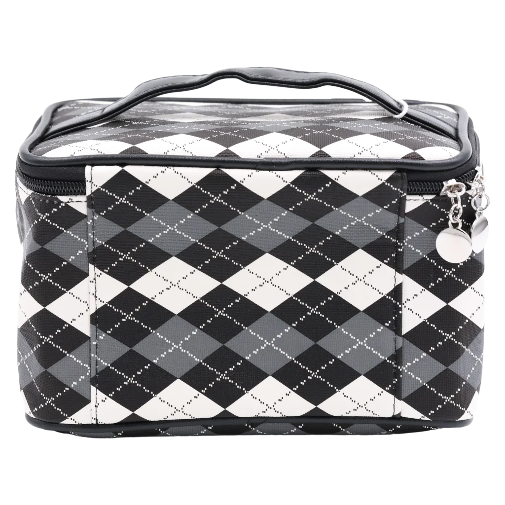 Kosmetiktasche aus Kunstleder mit Karodesign (Schwarz/Weiß)