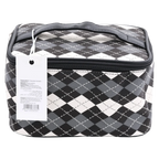 Kosmetiktasche aus Kunstleder mit Karodesign (Schwarz/Weiß)