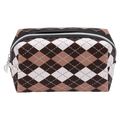Rechteckige Kosmetiktasche aus Kunstleder mit Rautenmuster-Design (Camel/Braun/Weiß)