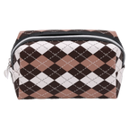 Rechteckige Kosmetiktasche aus Kunstleder mit Rautenmuster-Design (Camel/Braun/Weiß)