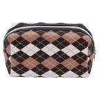 Rechteckige Kosmetiktasche aus Kunstleder mit Rautenmuster-Design (Camel/Braun/Weiß)