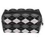 Rechteckige Kunstleder-Kosmetiktasche mit Schachbrett-Design (Schwarz/Weiß)