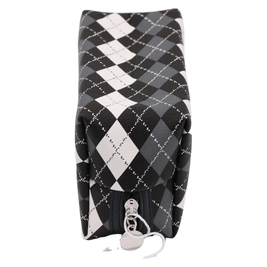 Rechteckige Kunstleder-Kosmetiktasche mit Schachbrett-Design (Schwarz/Weiß)