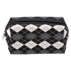 Rechteckige Kunstleder-Kosmetiktasche mit Schachbrett-Design (Schwarz/Weiß)