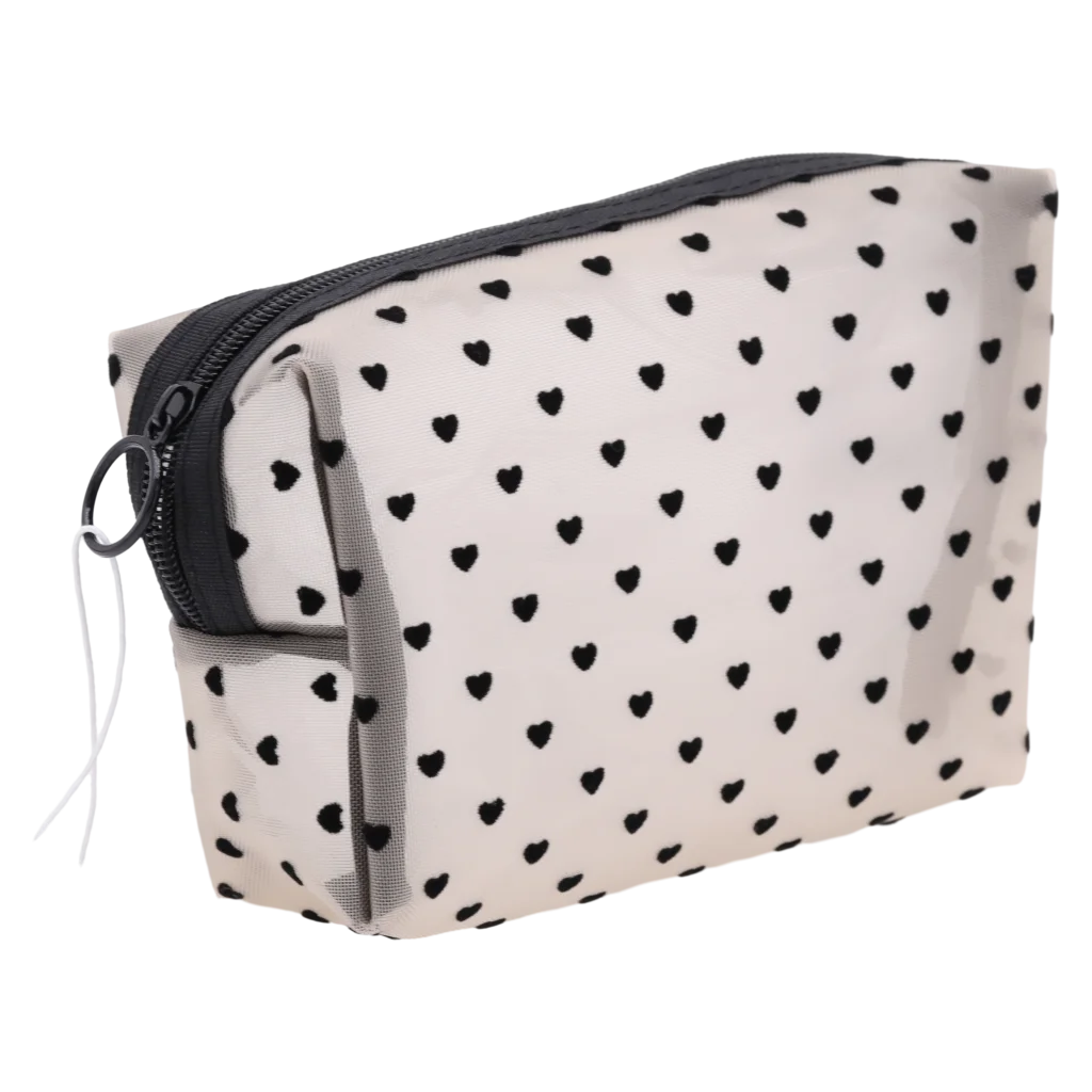 Kosmetiktasche aus Nylon mit Herz-Design (Khaki)