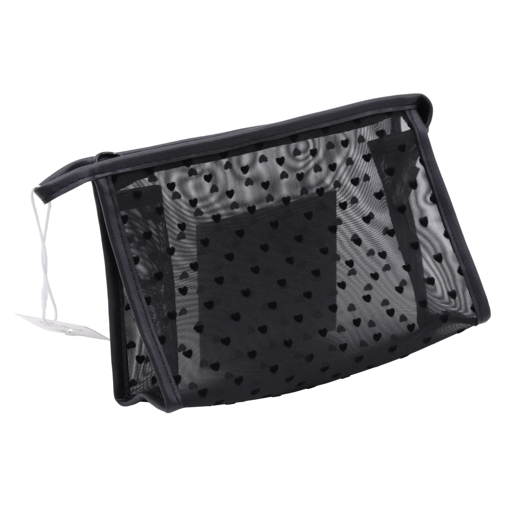 Tragbare Kosmetiktasche aus Nylon mit Herzchen-Design (Schwarz)