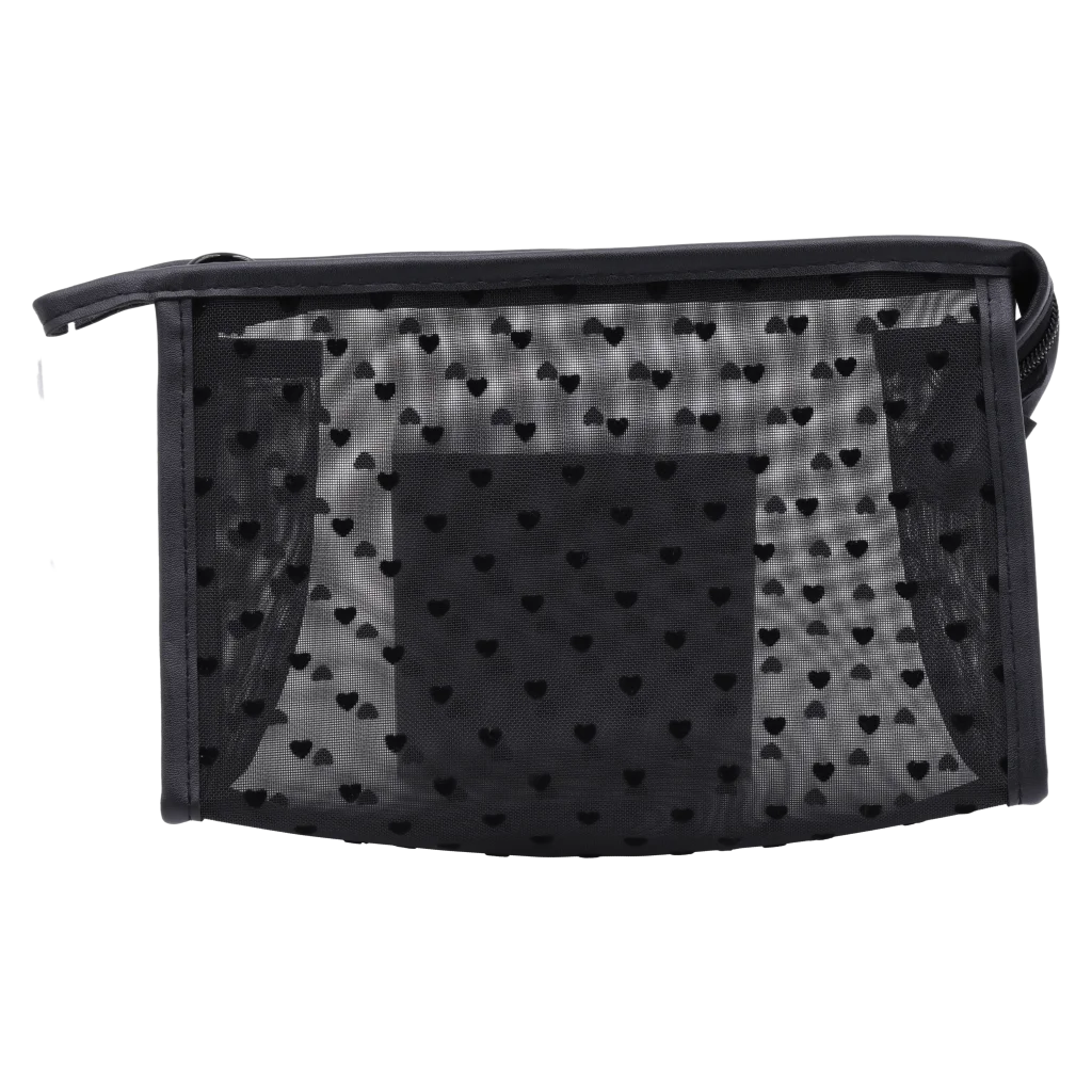 Tragbare Kosmetiktasche aus Nylon mit Herzchen-Design (Schwarz)