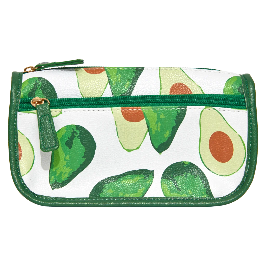 Kosmetiktasche aus PVC mit Avocado-Design, duales Fach (Weiß/Grün)