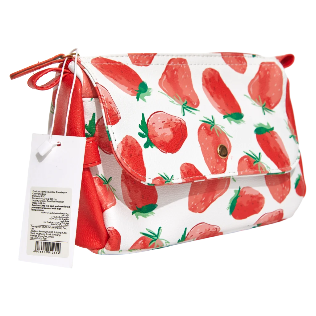 Kosmetiktasche aus PVC mit Erdbeer-Design, strapazierfähig (Rot/Weiß)