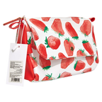 Kosmetiktasche aus PVC mit Erdbeer-Design, strapazierfähig (Rot/Weiß)