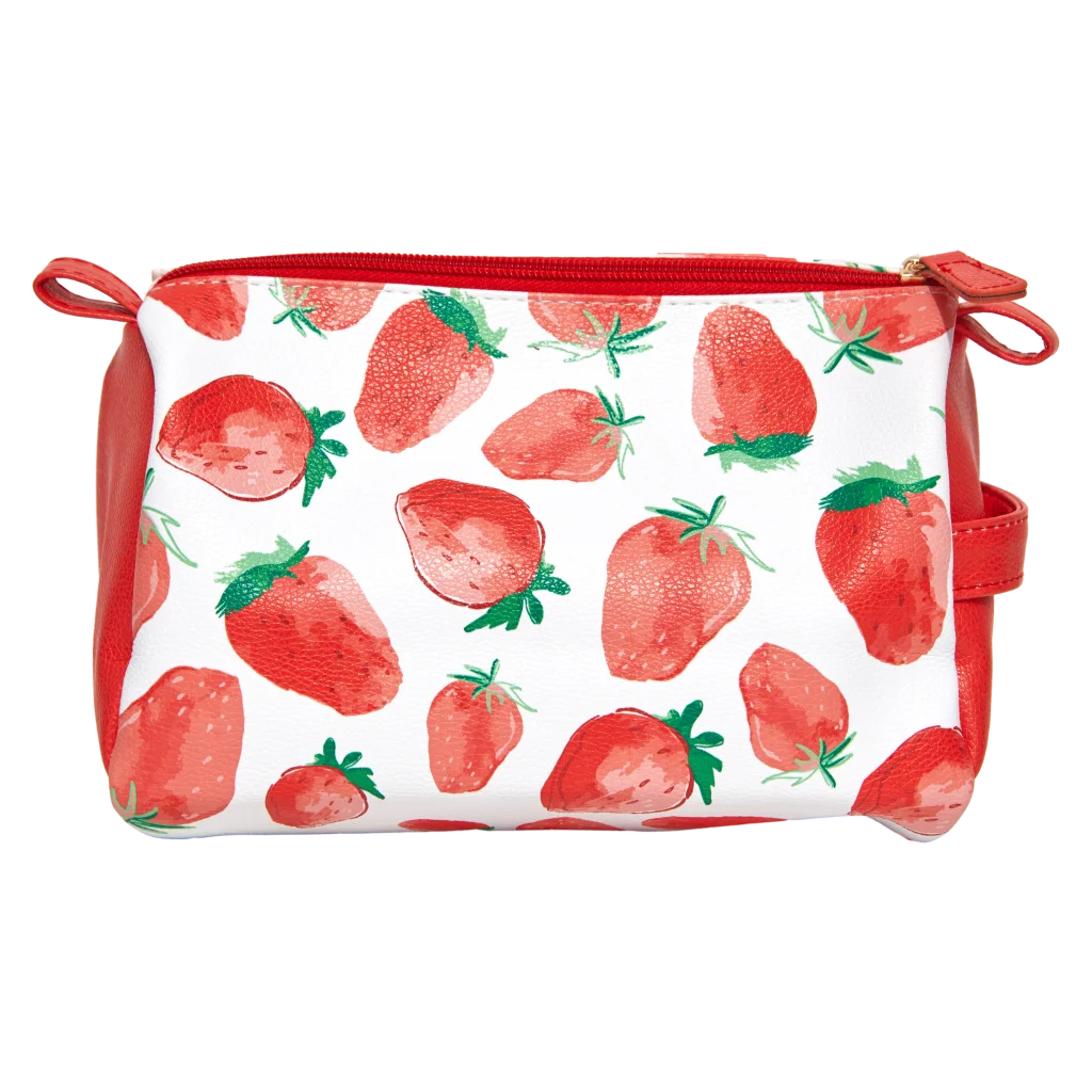 Kosmetiktasche aus PVC mit Erdbeer-Design, strapazierfähig (Rot/Weiß)