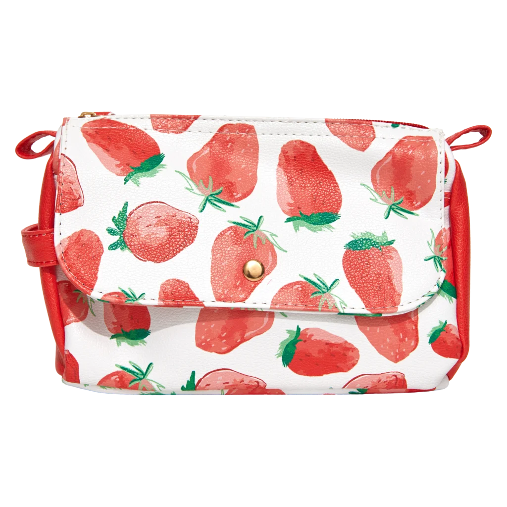 Kosmetiktasche aus PVC mit Erdbeer-Design, strapazierfähig (Rot/Weiß)